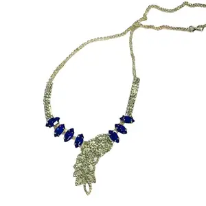 Latest Gold Plated Jewelry Set with Blue Stones – Stylish Necklace & Earrings for Women and Girls, Wedding, Party & Gift
