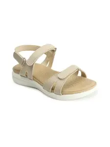Carlton London Sports Women Multi-Strap Adjustable Comfort Sandals, Beige