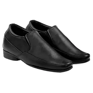 YUVRATO BAXI Men's 3 Inch Hidden Height Elevator Office Wear Oxford Faux Leather Formal Brogue Black Slip-on Shoes