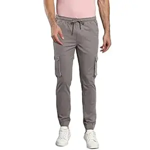 Dennis Lingo Solid Cotton Cargo Joggers for Men Tapered Fit, Mid Rise, Ankle Length, Multi-Pocket Drawstring Stretchable Cargos for Men, Casual Trousers