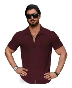 Men Casual Lycra Casual Shirt (A-Half-CHATAI-RED - (XL))