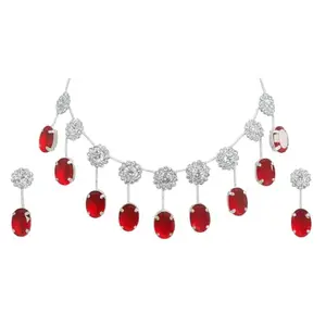 KarvaChauth,Wedding,Festive Special Elegant Crystal Chandelier Necklace with Garnet Drops, Multi-Strand Statement Jewelry for Women, Special Occasion (Red)