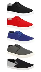 Aircum Men's Combo Pack of 5 Casual Shoes (Black - Red - Blue - Grey - Grey, Numeric_9)