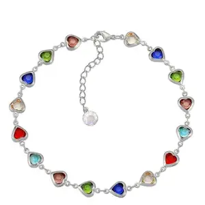 VAMA Adjustable Stylish Silver Plated Multicolor Crystal Heart Design Bracelet Charm Cuff Hand Chain Armlet Bracelets for Women and Girls