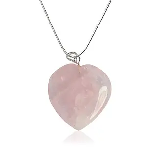 Crystu Unisex Adult Natural Rose Quartz Pendant Heart Shape Crystal Stone Pendant/Locket With Metal Chain For Reiki Healing And Crystal Healing Gemstone Size 25-30 Mm (Color : Pink)
