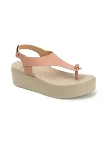 ELLE Women Wedge Heel Sandal, Peach, UK-7