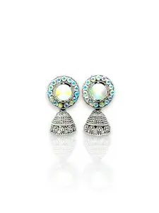 KROUDIT Antique Silver Plated earring Pearls Partywear&Causal Shimmering oxidized jhumka For Women&Girls (Pack Of 2)