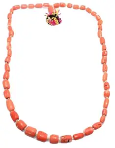 Rajasthan Gems Necklace Single Line Strand String Beaded Puja Pooja Mala Orange Taiwanese Tumble Gem Stone Unisex Men Women Gift G056