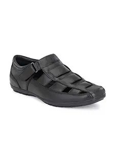 UNDERROUTE Black Mens Genuine Leather Roman Sandals with Memory Foam - 6