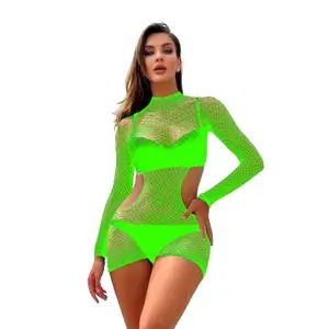 Special Color Above Knee Baby Doll Dress & Nightwear/Women's Net Solid Midi Babydoll Nightwear with Net Bra and Panty (Free Size, Green)