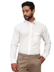 Cantabil Men's Solid White Spread Collar Full Sleeves Formal Shirt (MSHF00547A_White_38)