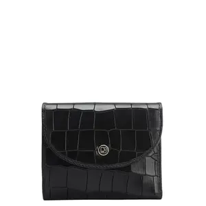 Da Milano Genuine Leather Black Flap Womens Wallet (10059OL)