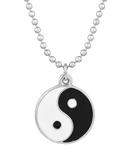 Unisex Adult Metal Black & White Round Shape Taoism Yin Yang Tai Chi Day Night Fengshui Symbol Locket Pendant Necklace With Ball Chain For Good Luck And Prosperity