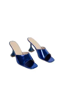 scentra fashion Women's Stylish Heeled Mule, Square Toe, Block Heel, Comfortable Fashion Sandle with Open Back, Blue