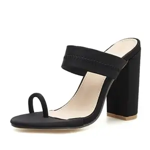 K KOMMY FASHIONS Women Black Heels Sandal Open Design Plain Heel sandal for Women (numeric_7)