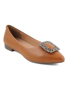 ELLE Women Ballet Flat,Tan,UK-8