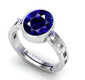 AKSHITA GEMS Blue Sapphire Adjustable Ring Silver Plated 11.25 Ratti 10.00 Carat Unheated and Untreated Neelam Natural Ceylon Gemstone for Men and Women