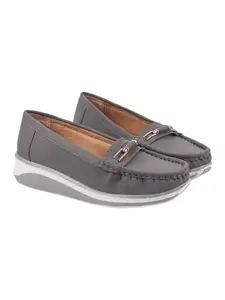 Shoetopia Upper Bow Detailed Grey Loafers for Women & Gilrs /EU39