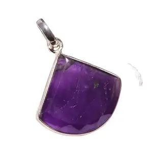 Exclusive Amethyst Gemstone Trillion Shape Ethnic 925 Sterling Silver Jewellery Pendant 1.2" For Her