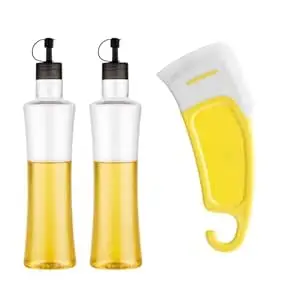 JAYMUKESH & CO. Oil Dispenser Bottle Set with Pour Spout and Funnel, Clear Kitchen Oil Bottle (2 oil Bottle & Scraper)