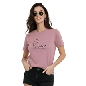 NAVRAAH Women Printed Love Cotton T-Shirt | Regular Fit | Round Neck | Half Sleeve | Soft Breathable Cotton Casual & Everyday Wear Top