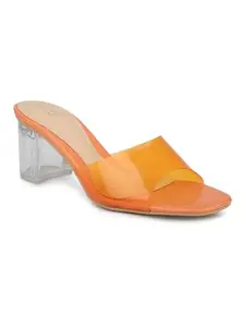Inc.5 Women Orange-Toned & Transparent Block Sandals