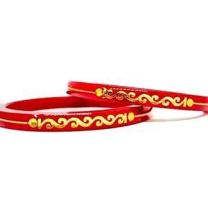 22kt (916) Yellow Gold Pola Bangles for Women Red Colour (Set of 2pcs) (lota, 24 size)