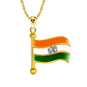 VSHINE FASHION JEWELLERY VSHINE Indian Flag Pendant National Tricolour American Diamond Studded Gold Yellow Plated Locket With Gold Chain Fashion Jewellary For Mens, Boys, Womens & Girls -VSP1700G