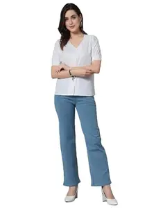 Style Quotient Women Solid White Polyester Smart Casual Shirt