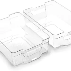 INKULTURE Stackable Acrylic Fridge Organizer Sturdy Pantry And Refrigerator Storage Bins Organiser with Handles | Pack of 02 (Large), 31.8 x 21.6 x 8.9 Cm, Transparent