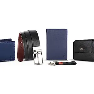 WildHorn Leather Executive Gift Set | Combo Of Men's Wallet, Ladies Wallet, Passport Holder, Men's Belt & Keyring |5 In 1 Mega Combo| Best Gifting Options, Multicolor