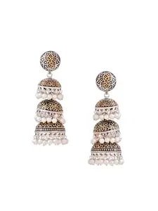 Yellow Chimes Silver Oxidised Long Jhumka Earrings for Women & Girls | Traditional Silver Oxidized Plated Jhumkas | Birthday Gift For girls women Anniversary Gift for Wife