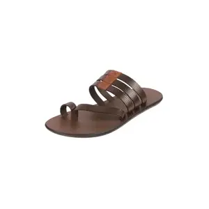 Mochi Men's Brown Leather Strappy Casual Flat Chappal UK/8 EU/42 (16-1032)
