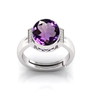 LMDPRAJAPATIS 10.25 Ratti 9.25 Carat Natural Jamuniya Original Certified Amethyst Gemstone Silver Plated Adjustable Ring For Women
