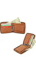 MEGREK Casual Formal Party Genuine Leather Wallet with Metal Zip Closure RFID Wallet Mens Gifts (Brown)