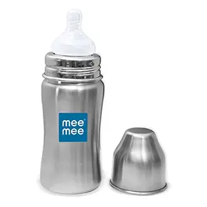 Mee Mee Baby Steel Feeding Bottle 240ml | Baby Milk Bottle with Advanced Anti Colic Valve, BPA Free, Soft Silicone Teat, Wide Neck for Babies/Infants/Newborns of 0-2 Years