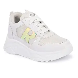 ROWLANS Women's White Synthetic Leather Lace-up Latest Trendy Sports/Gym/Running Shoes 3UK