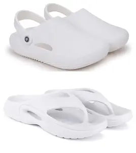 Pampy Angel Combo Pack of 2 Slipper/Flip Flops/Slides/Clogs/Sandals for Men,(Cl-800-White,V-600-White),6 (UK/India)