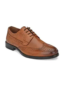San Frissco Men's Formal Shoes Solid Lace Up Leather Oxfords Brogues Office Wear Footwear Soft Cushioned Footbed with TPR Sole Lightweight, Flexible and Stylish for Wedding and Parties - 7 (Tan)