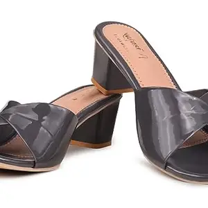 Nafasf Women's Fashion Sandals | Comfortable For All Formal And Casual Occassions | Patent Leather Heels For Women & Girls (Color-Grey,Size- 4 UK)