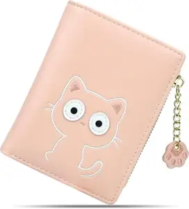 Valerie Cute Wallets for Women, Leather RFID Blocking Small Bifold Wallet with Zipper Coin Purse for Girls and Ladies ' Women's Wallet (Pink)