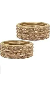 SGN FASHION Zircon Kada & Glass Empire Bangle Set for Women & Girls | Traditional Golden & Silver Bangles | Wedding & FestiveWear | Regular Ethnic Jewelry Set