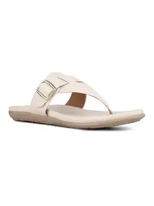 Inc.5 Womens Cream Solid Round Toe Casual Flat Slip-on Sandals