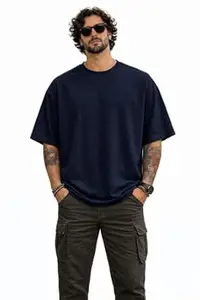 AngelUrza Oversized T-Shirt for Men | Heavyweight 100% Pure Cotton Bio-Washed Combed | Boxy Drop Shoulder Plain Solid Round Neck Half Sleeve Baggy Fit Casual Streetwear Summer Basic Tee