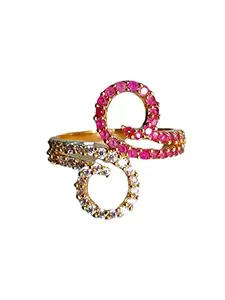 American Diamond Finger Ring Gold Plated with white and ruby stones Spiral Design Jewelry CZ Jewellery For Women And Girls