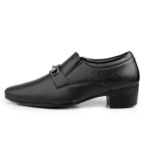 Baxxico Men's Height Increasing Black Formal Buckle Slip-on Moccasin Shoes-7UK