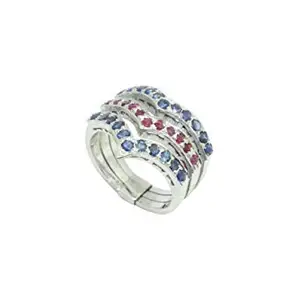 Rajasthan Gems Women's 925 Sterling silver 3 Ring band Size 14 ruby sapphire gem stones