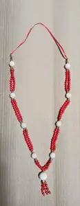 Red and White Beaded Mala Necklace.Hindu Prayer Beads or Mala Necklace.