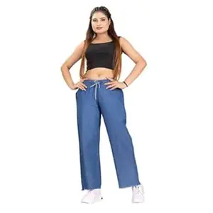 Aurose Women’s High-Waist Wide Leg Denim Jeans – Soft Stretch Drawstring Palazzo Ankle fit Light Weight Fabric