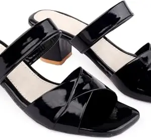 Paduki Women's Footwear Block heels slip On Solid Casual Stylish sandals (Black-9)